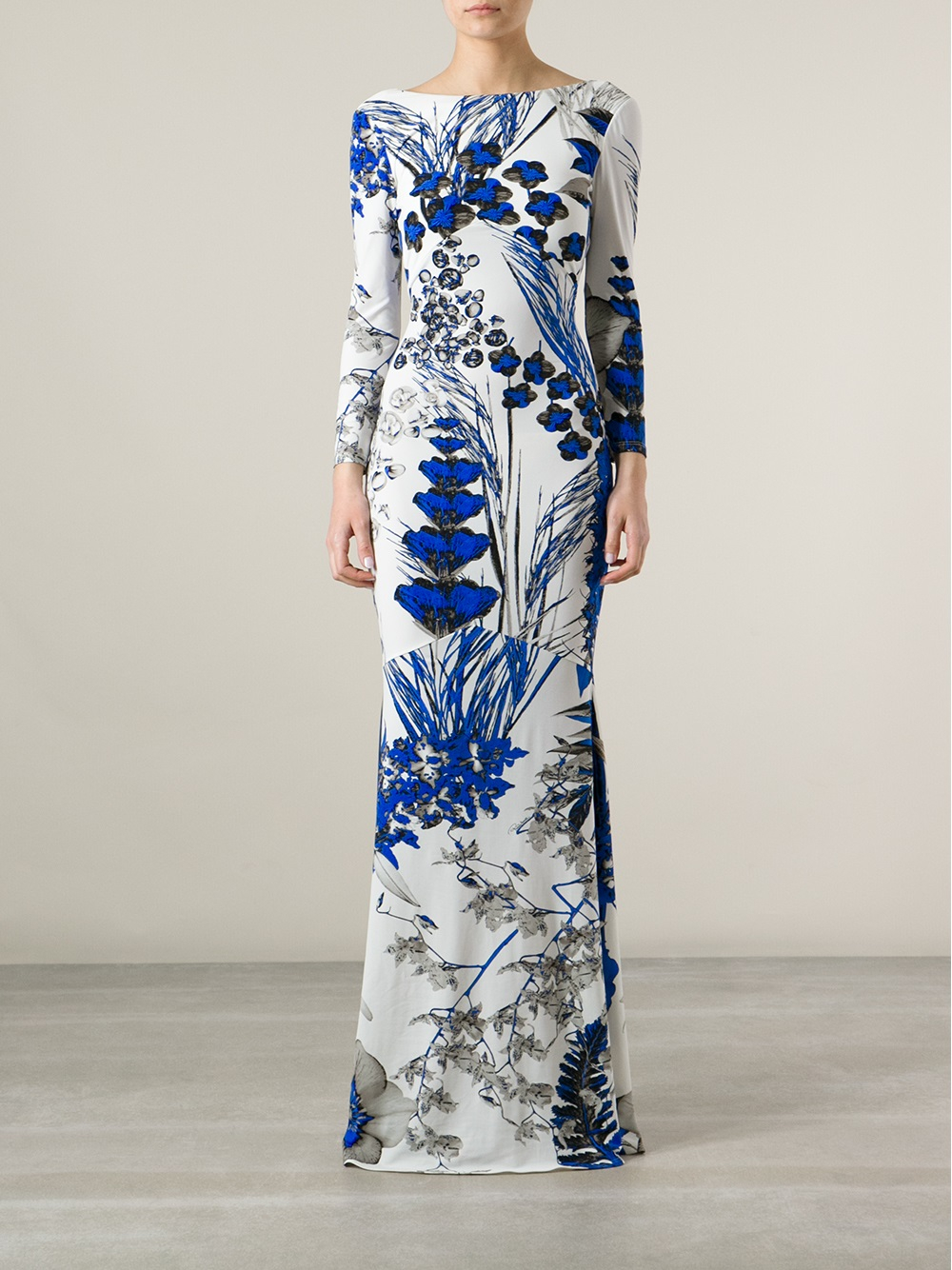 Roberto Cavalli Floral Print Gown in White (Blue) - Lyst