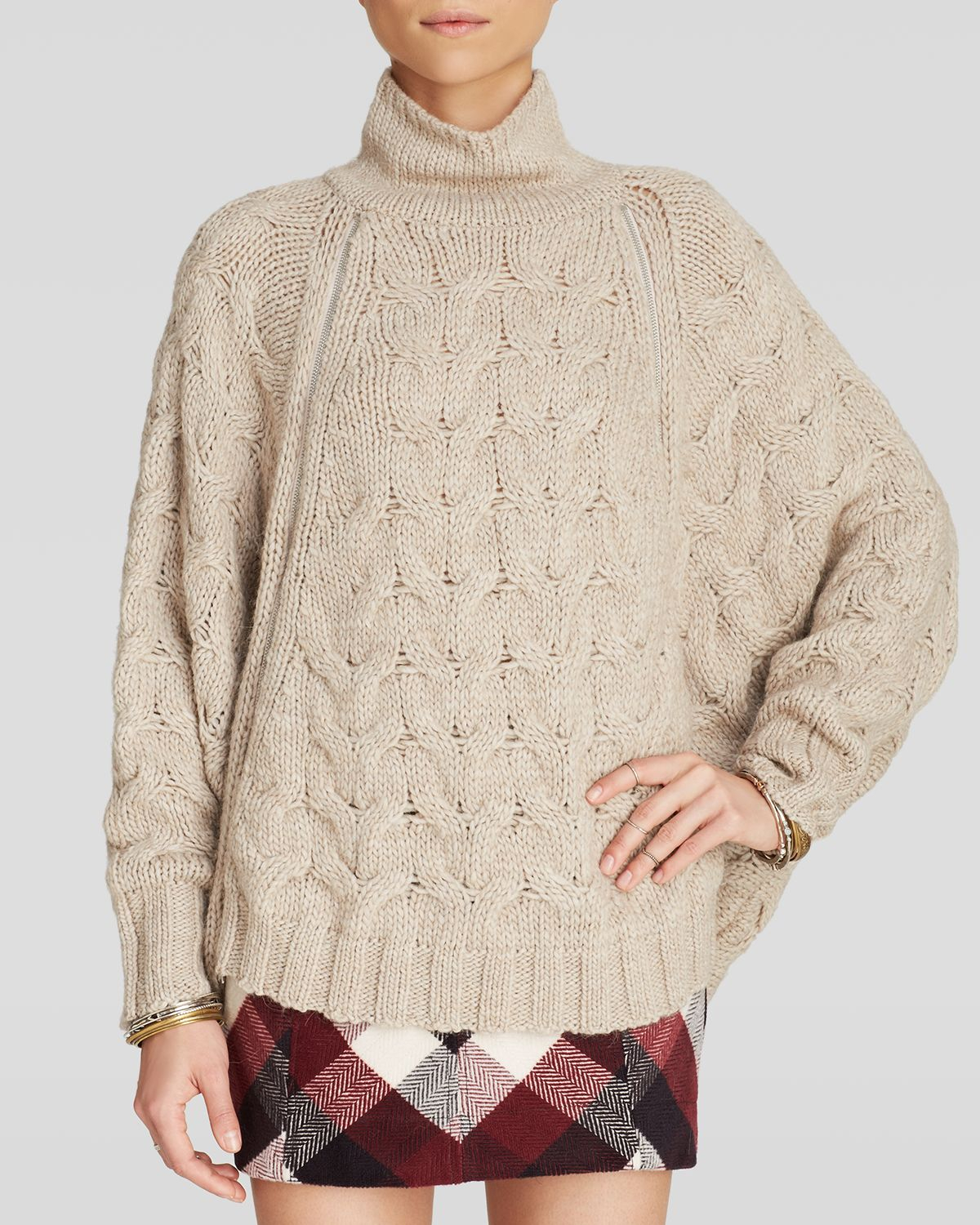 Lyst - Free People Poncho Sweater - Cable Zip in Natural