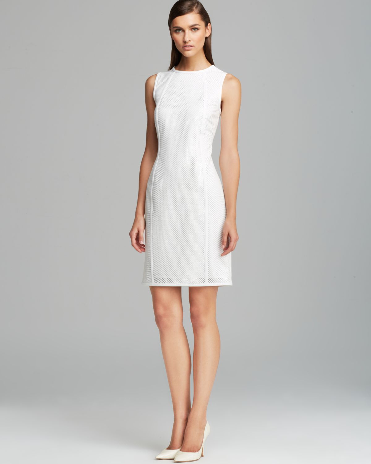Calvin Klein Perforated Faux Leather Dress in White | Lyst