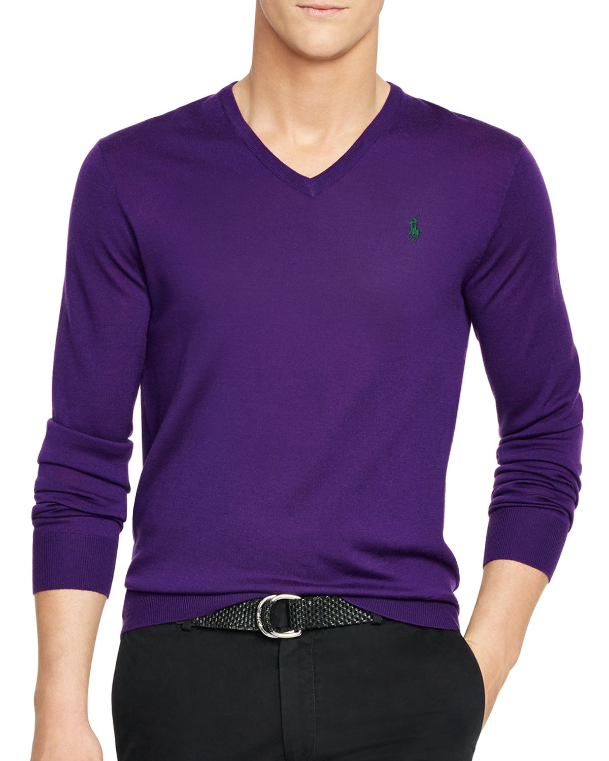 Ralph Lauren Polo Slimfit Merino Vneck Sweater in Purple for Men