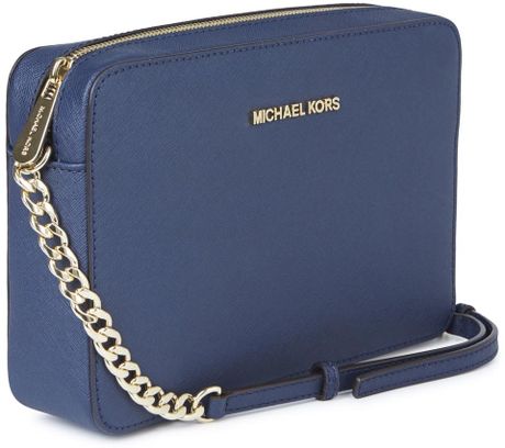 Michael Kors Jet Set Navy Saffiano Leather Crossbody Bag in Blue (jet ...