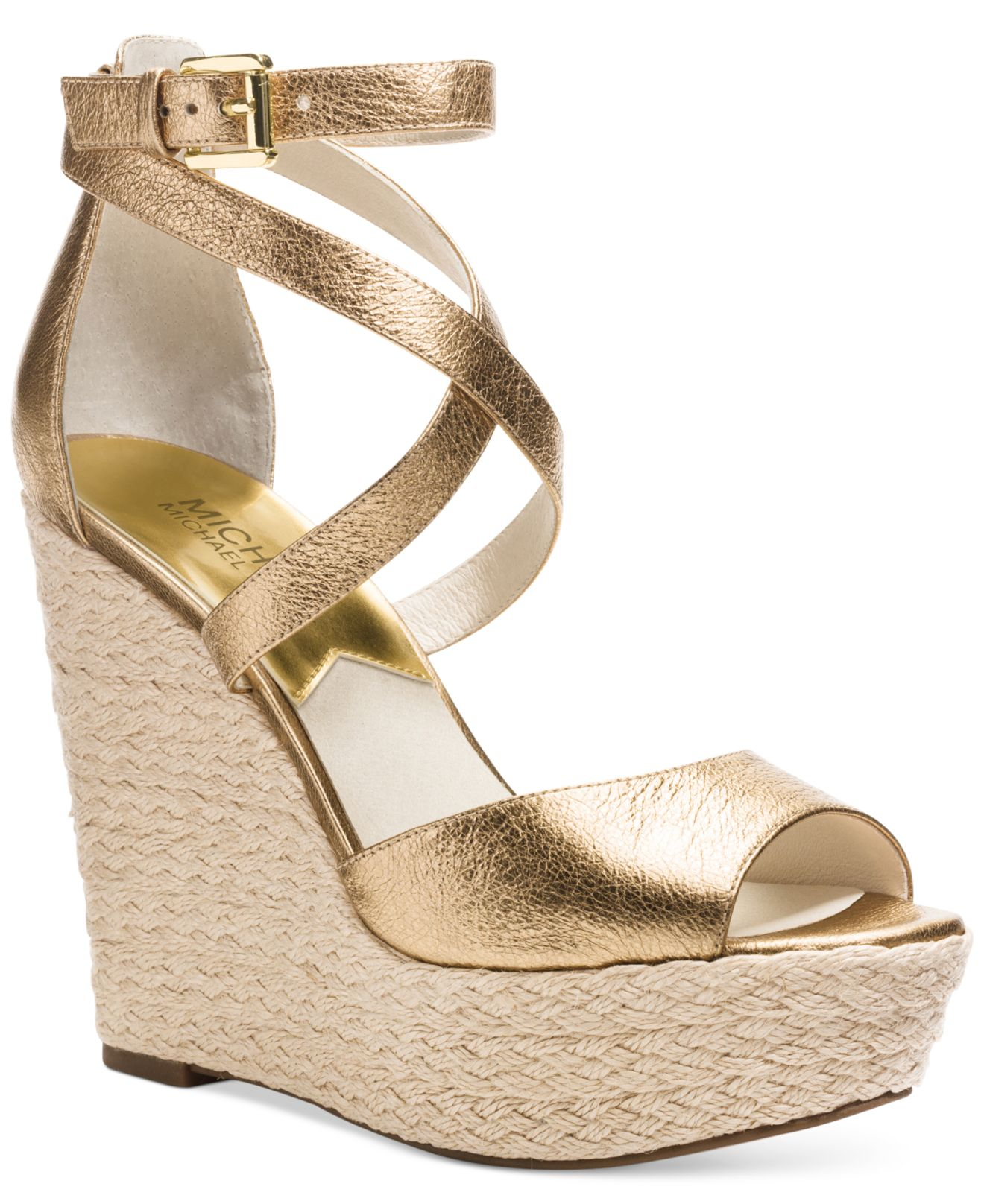 michael kors gold wedge shoes