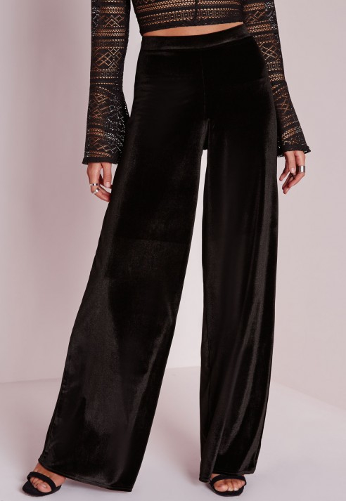 black velvet wide leg trousers
