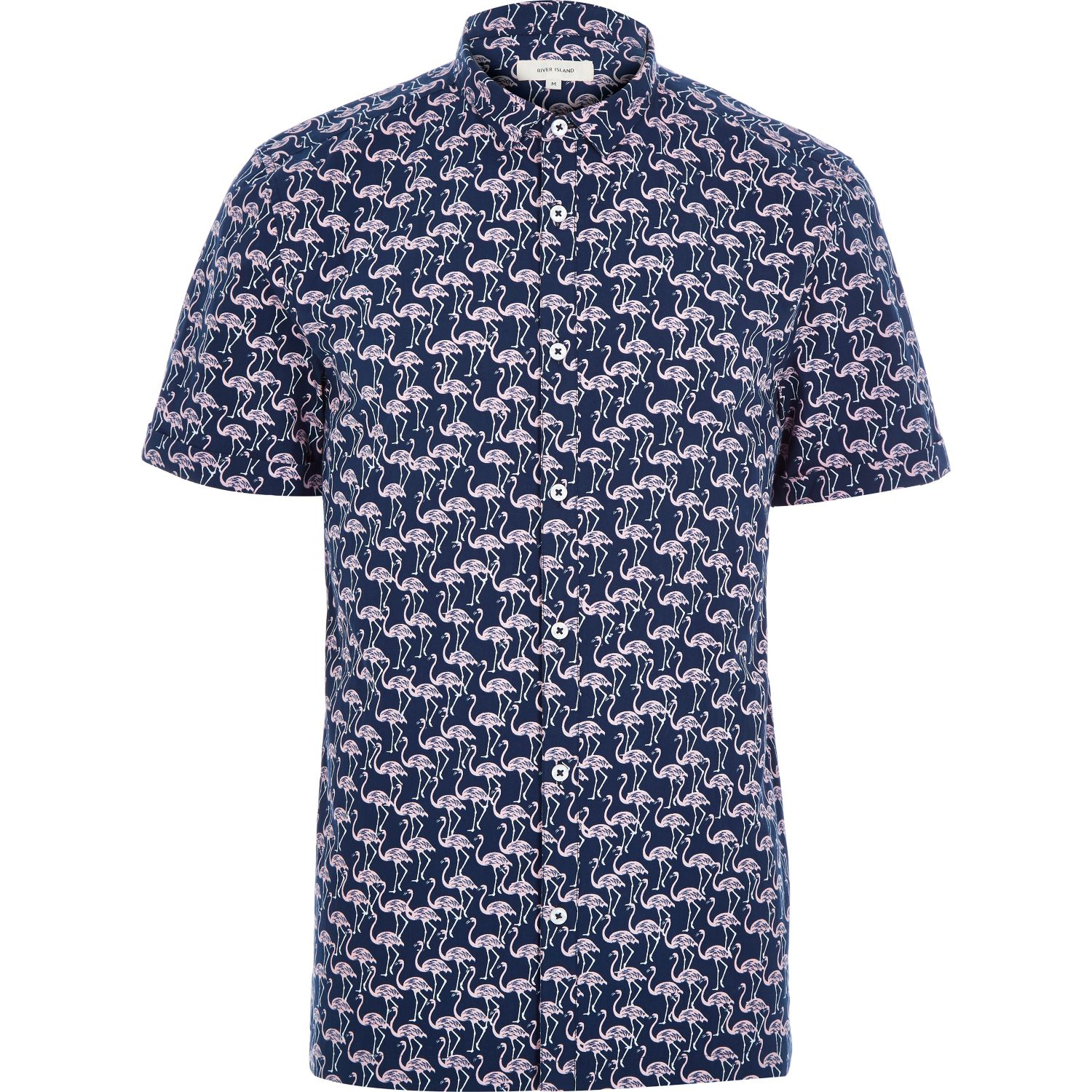 Lyst - River Island Navy Flamingo Print Short Sleeve Shirt in Blue for Men