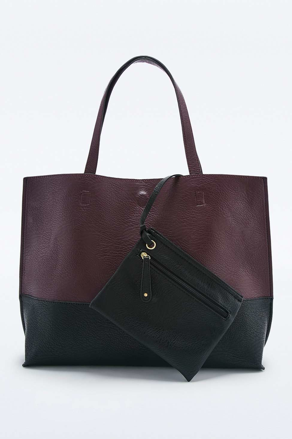 Urban outfitters Reversible Vegan Leather Burgundy & Black Colorblock Tote Bag in Red (MAROON ...
