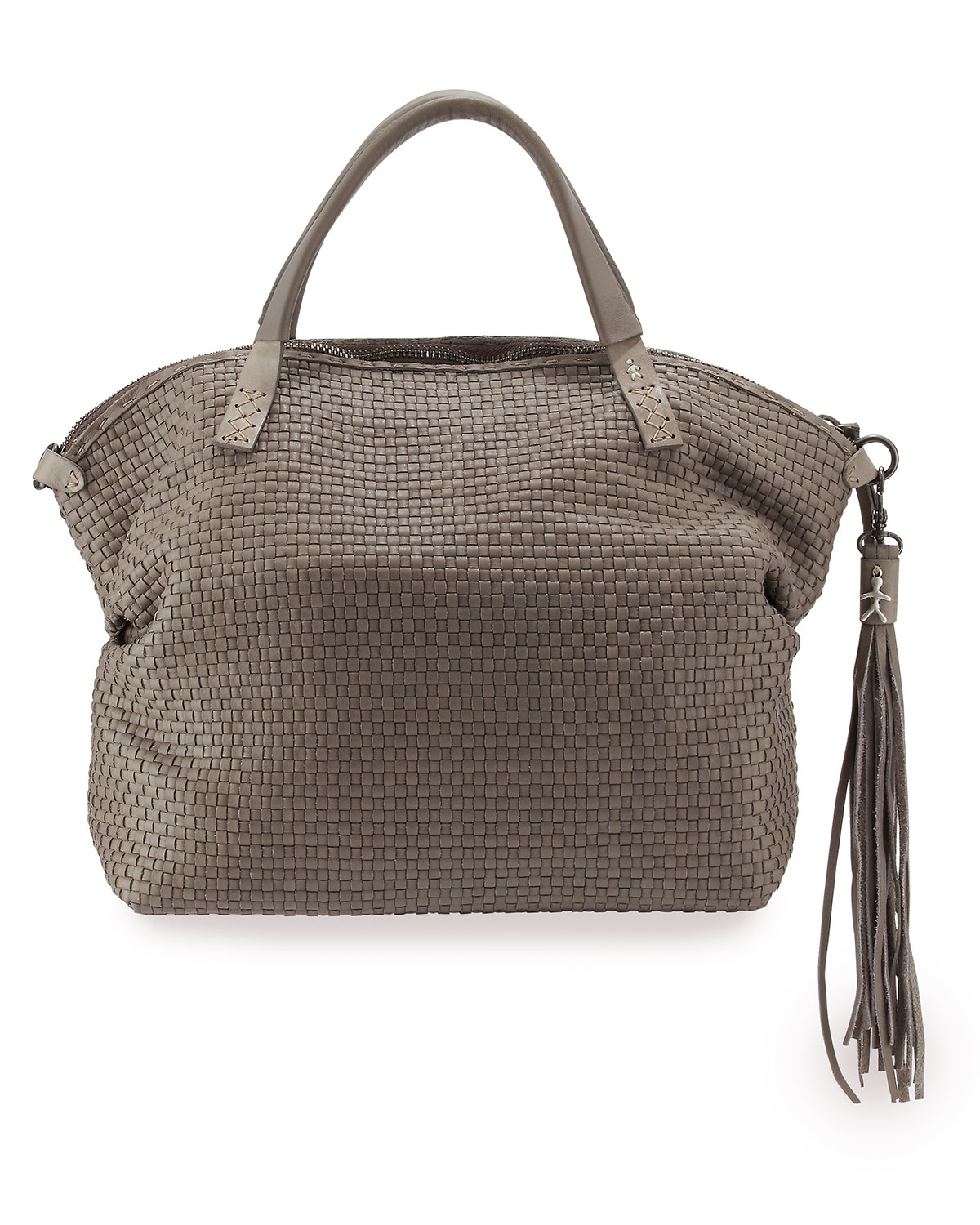 grey leather satchel handbag