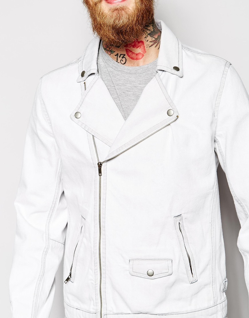 white denim biker jacket