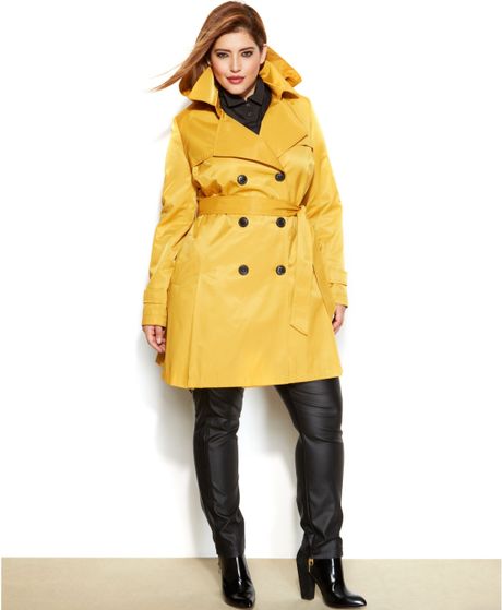 Dkny Petite Hooded Trench Raincoat in Yellow (Taxi) | Lyst