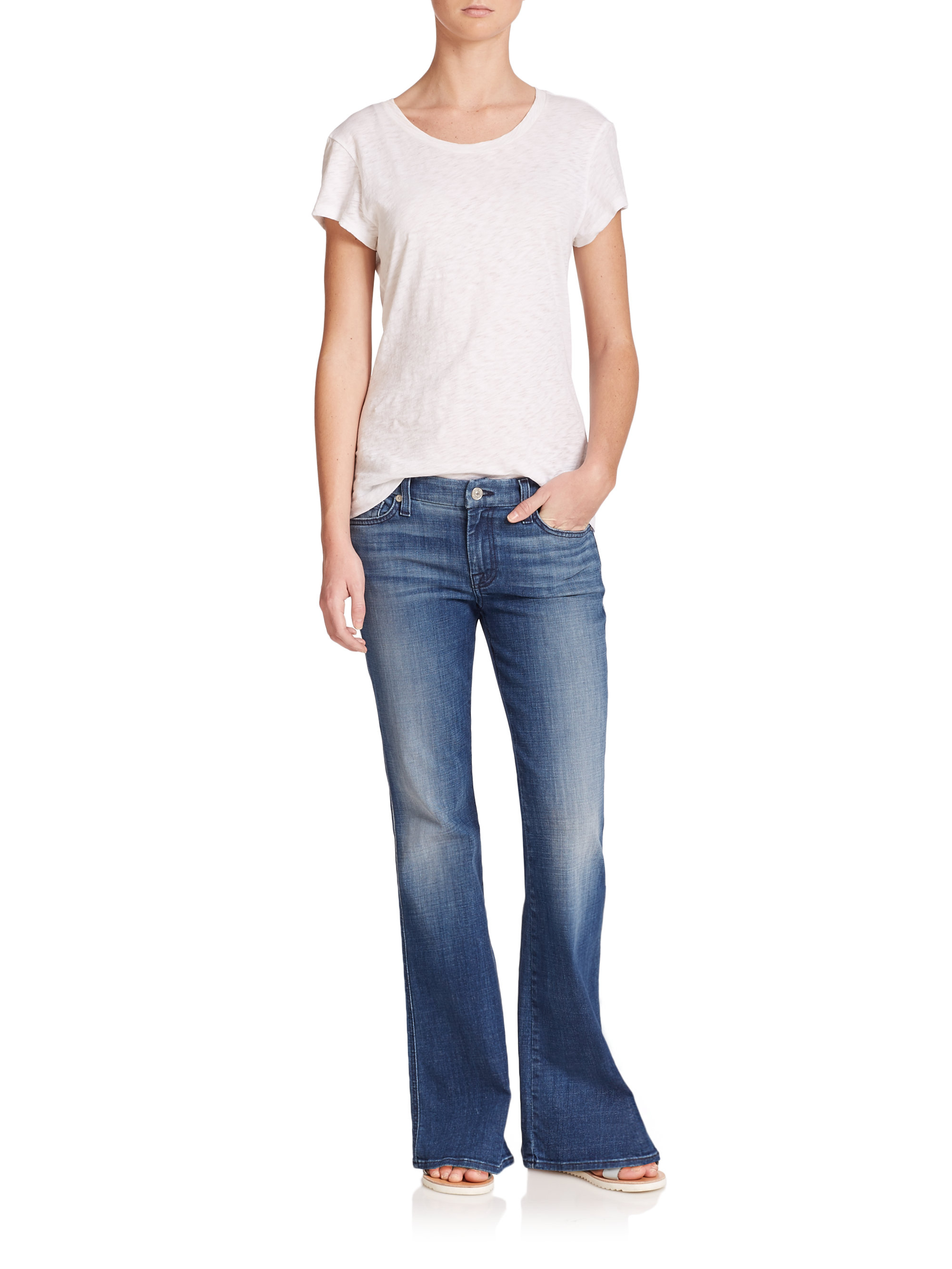 Short Inseam A-pocket Flared Jeans 