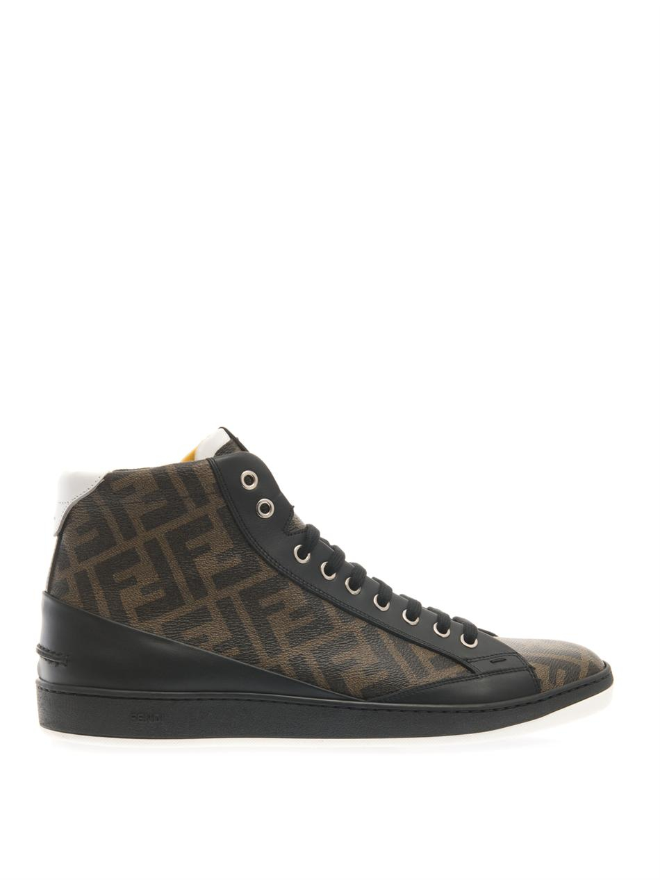 Fendi Wimbledon High-Top Leather Trainers in Brown for Men | Lyst UK