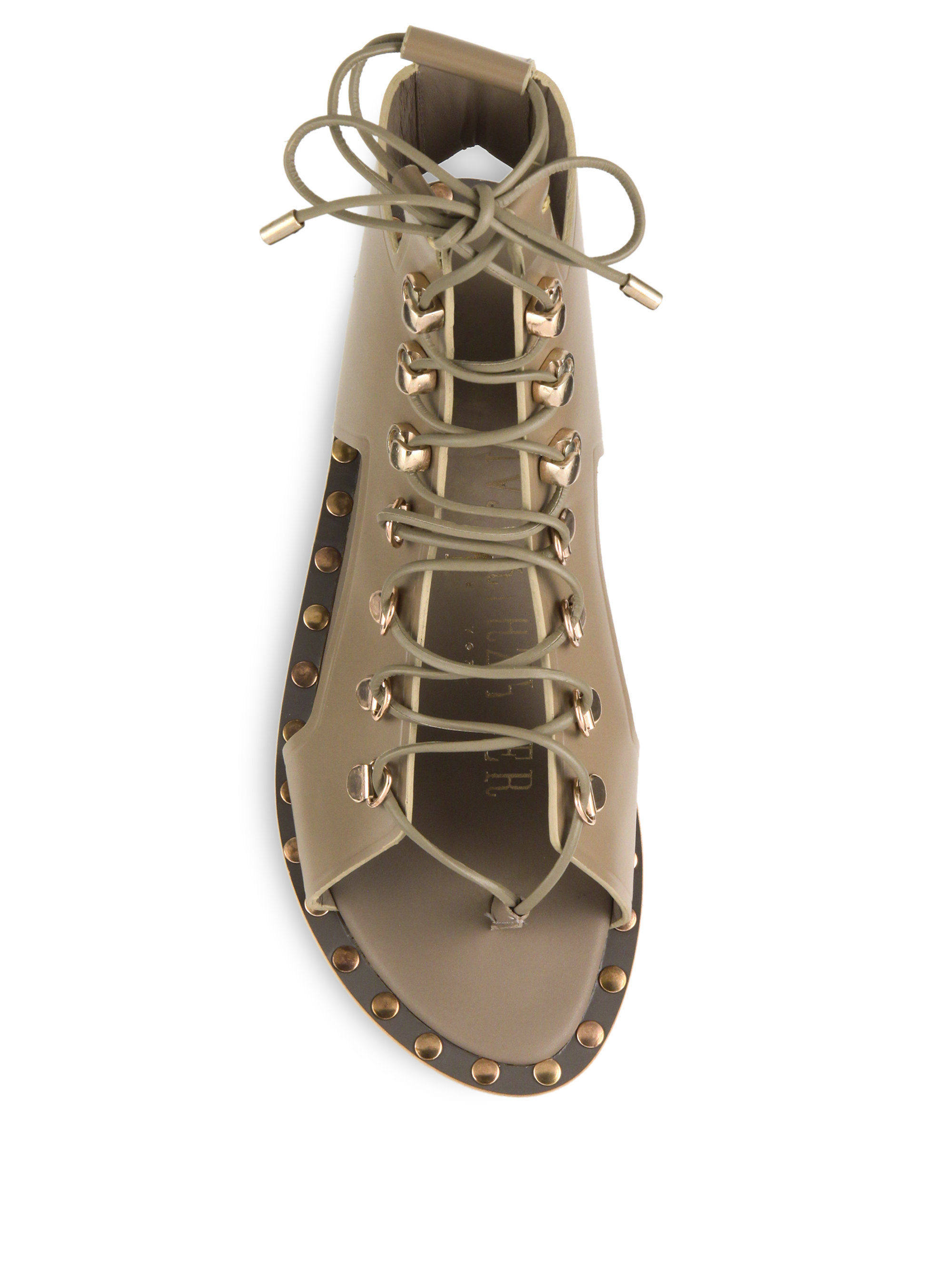 Ivy Kirzhner Skylar Studded Leather Lace-Up Sandal Truffle Tie Up Gladiator