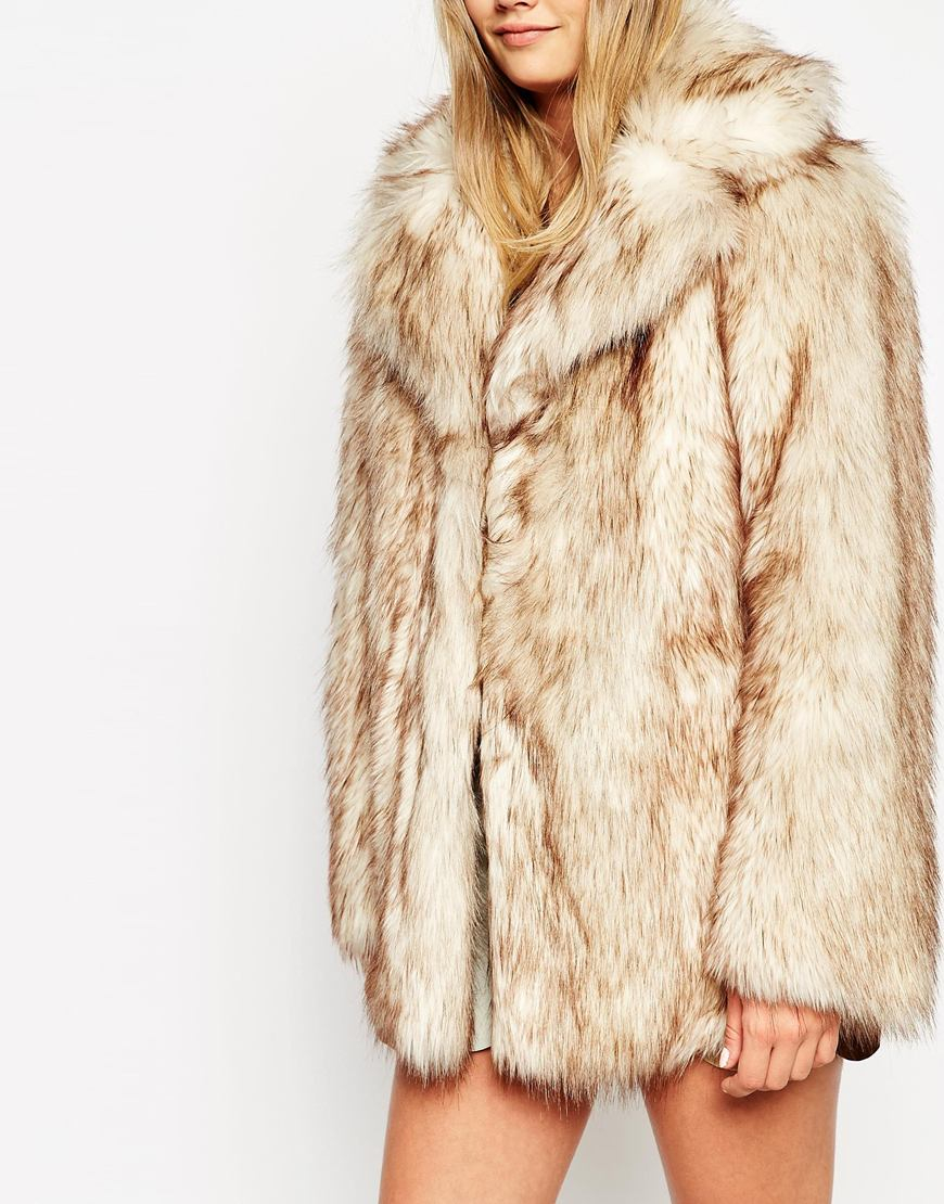 ASOS Vintage Faux Fur Coat in Beige (Natural) - Lyst