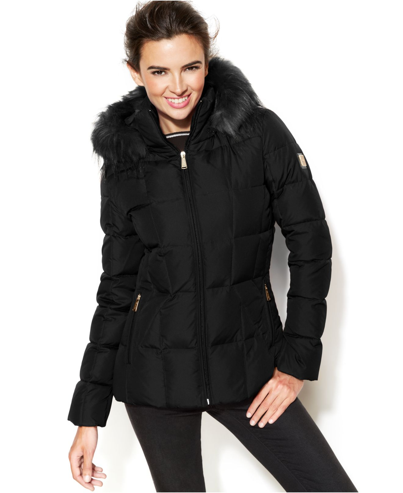 Calvin klein puffer jacket faux fur hood Clearance