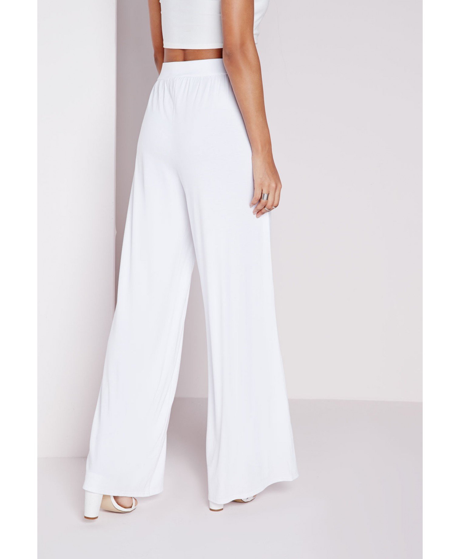 Missguided Jersey Wide Leg Trousers White in White | Lyst