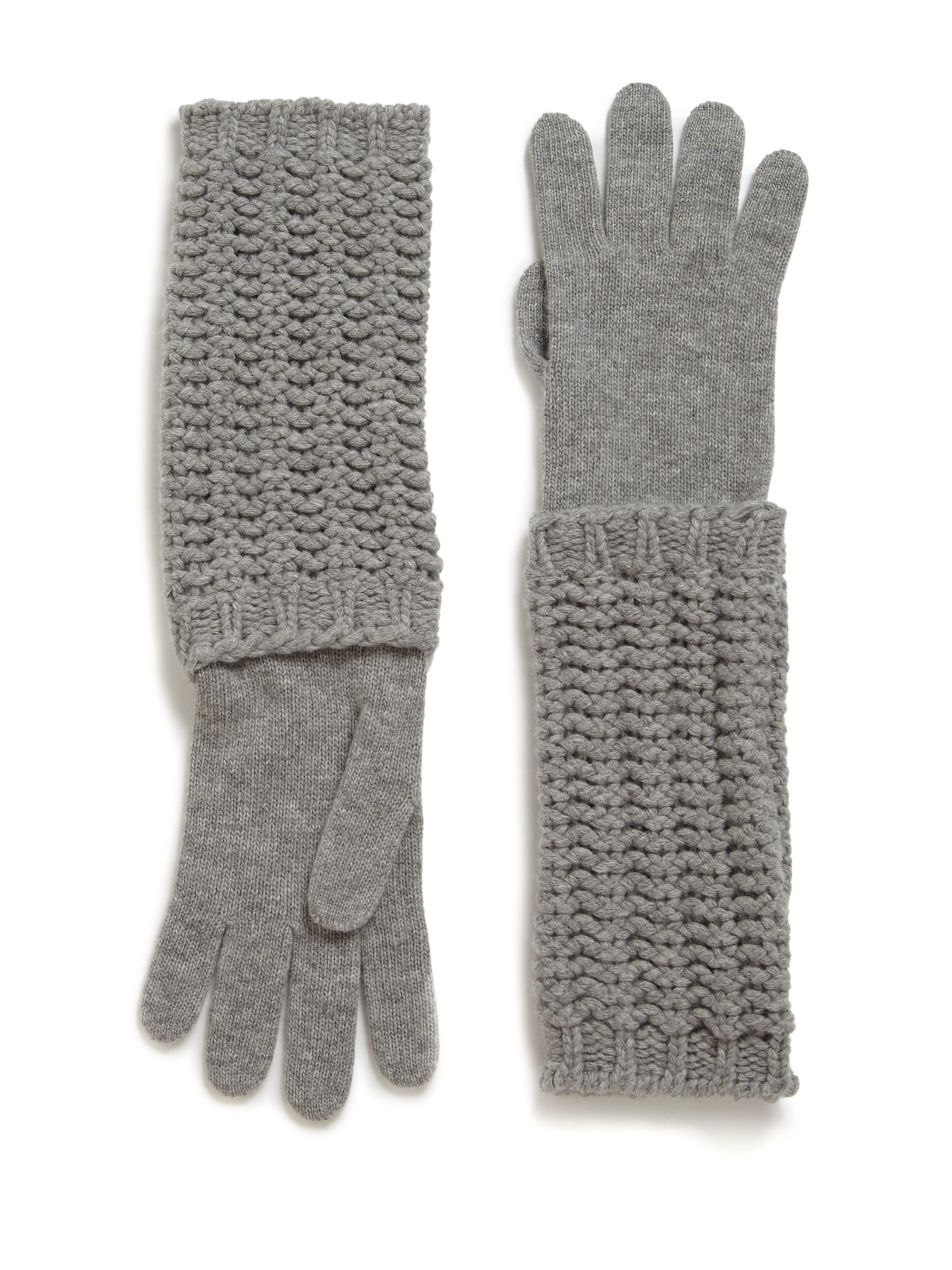 Moncler Long Knit Gloves in Gray Lyst