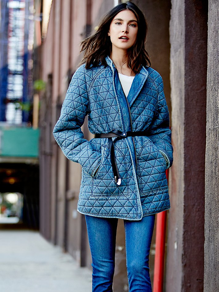 Free People Womens Chambray Quilted Jacket in Blue | Lyst