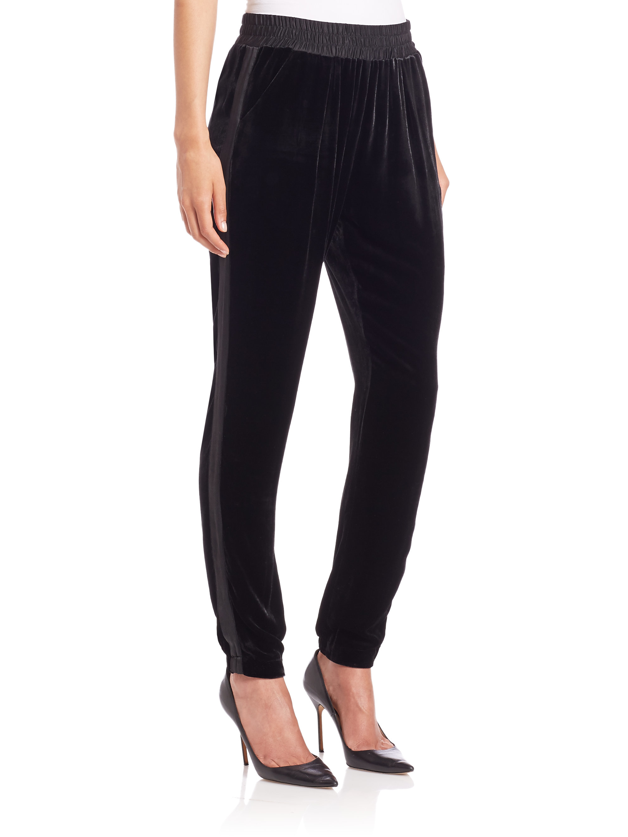 velvet joggers black
