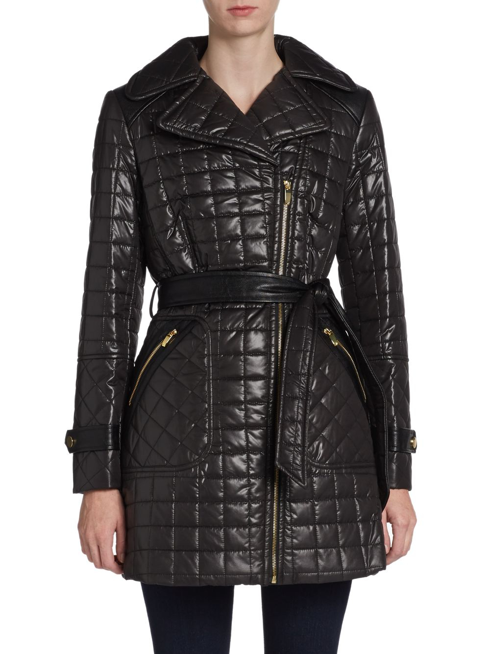 Lyst - Via spiga Belted Quilt Trench in Black