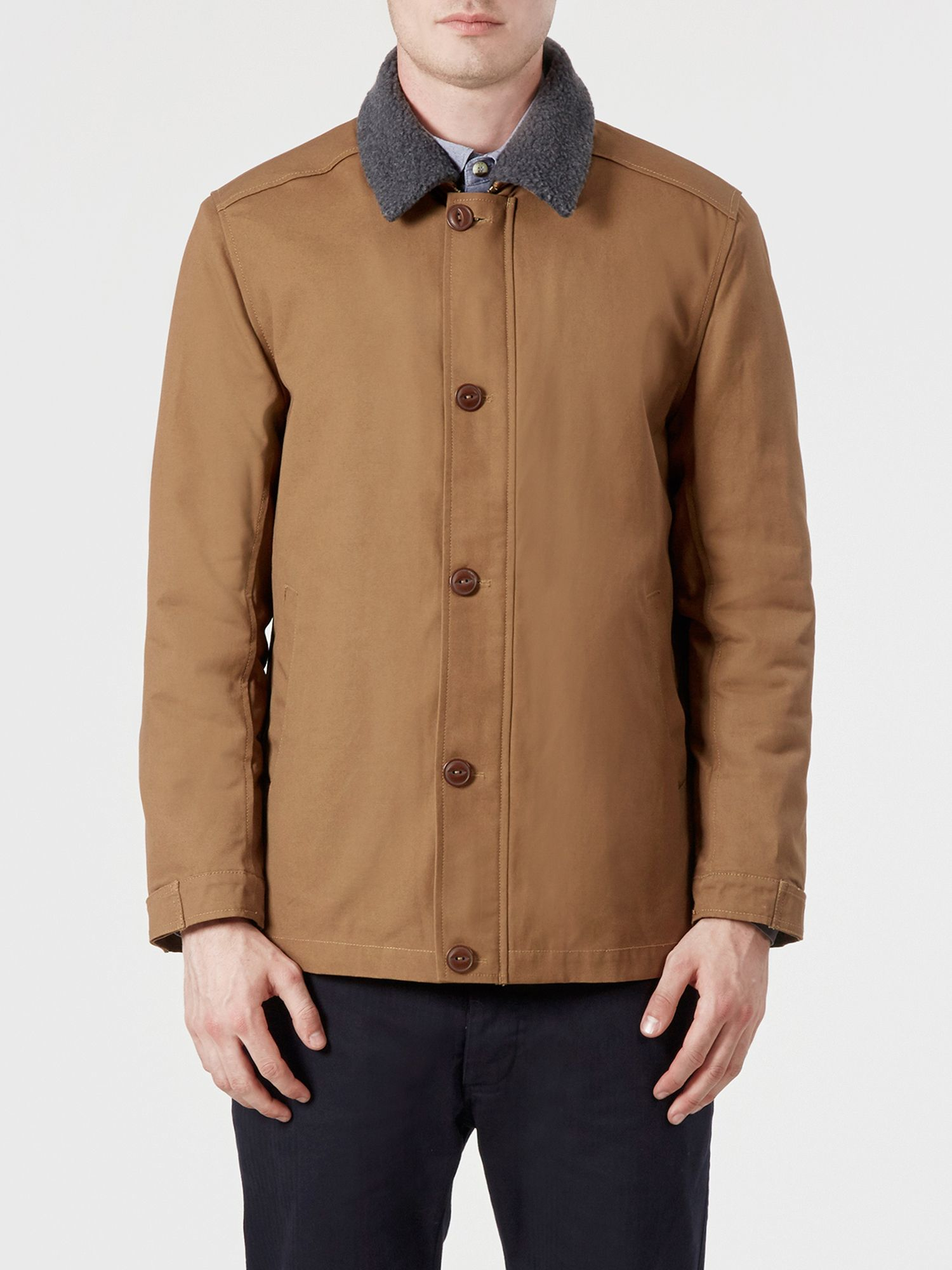Realm & empire Car Coat With Detachable Fleece Collar in Brown for