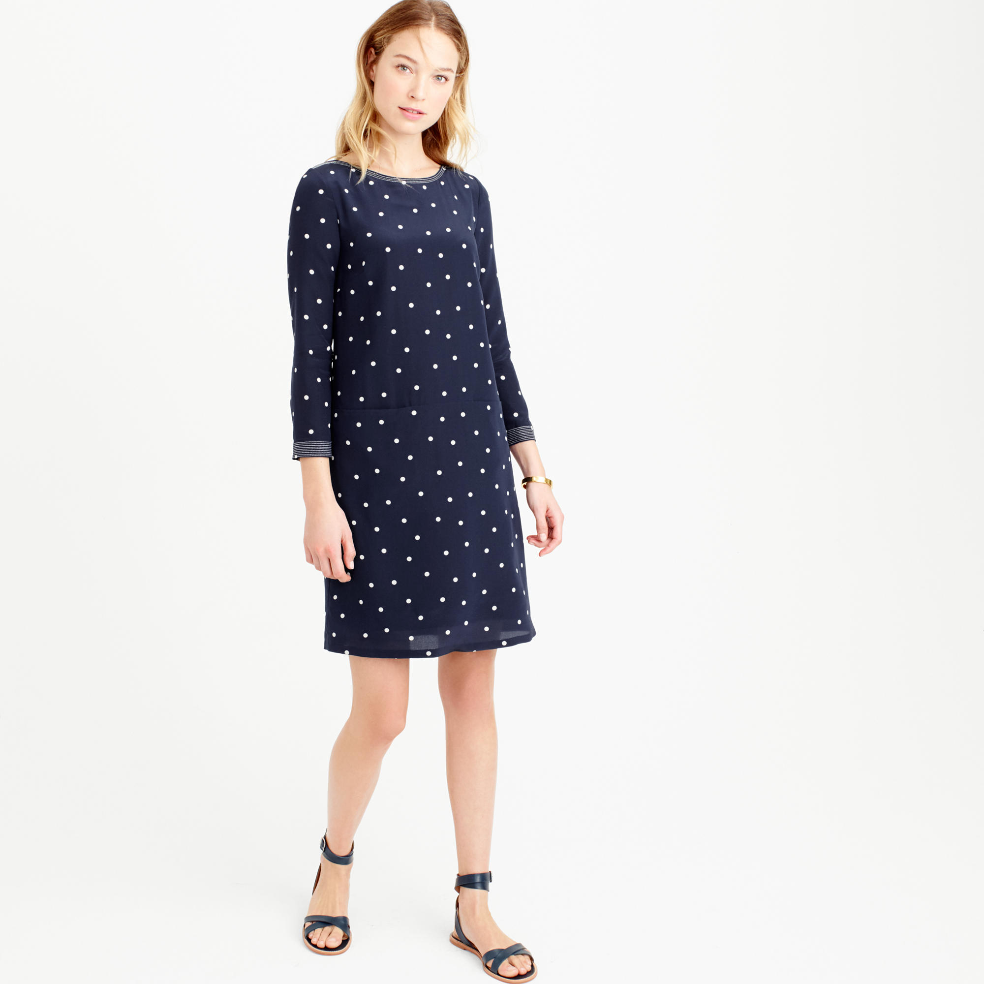 J.crew Tall Silk Shift Dress In Polka Dot in Blue Lyst