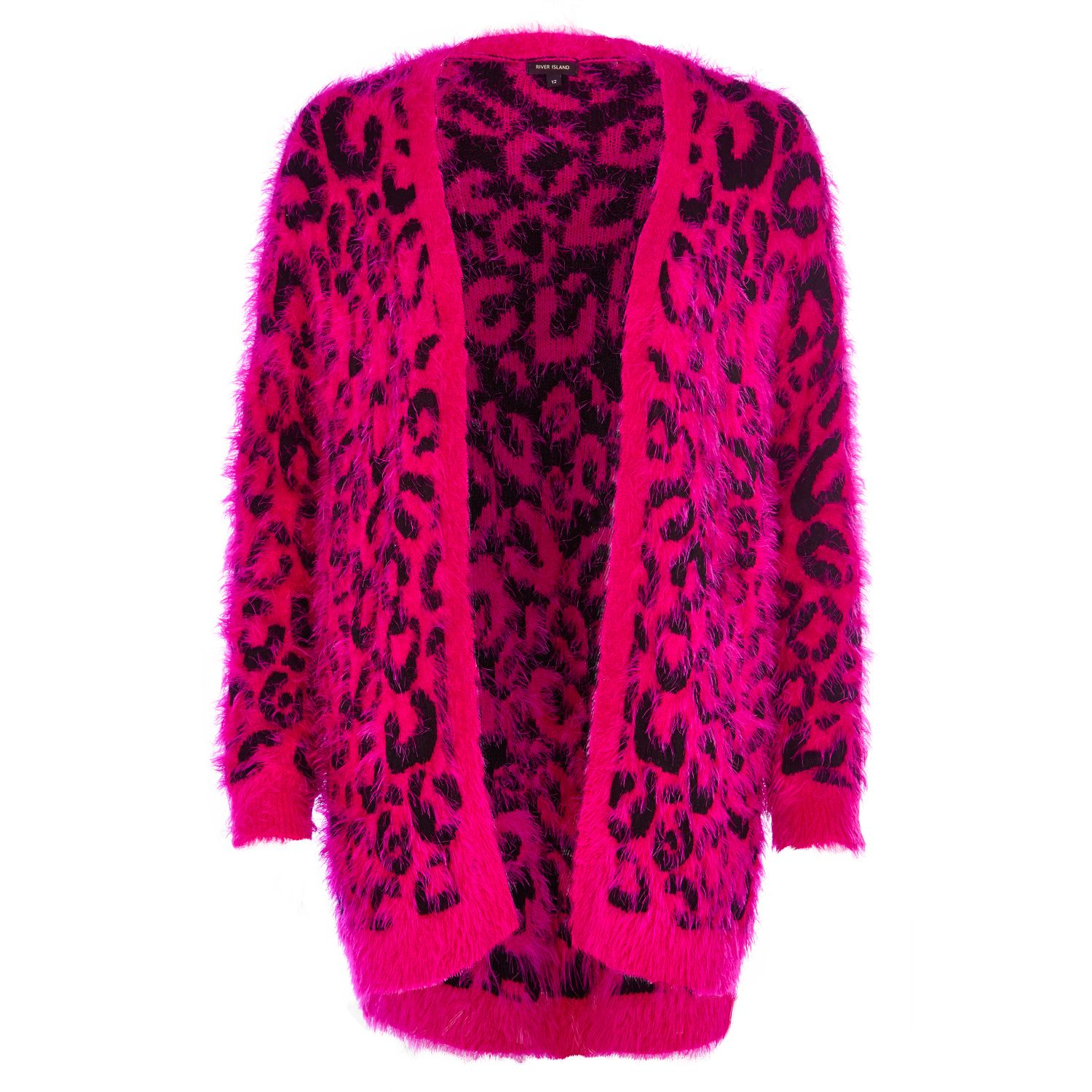 River Island Bright Pink Leopard Print Fluffy Cardigan - Lyst