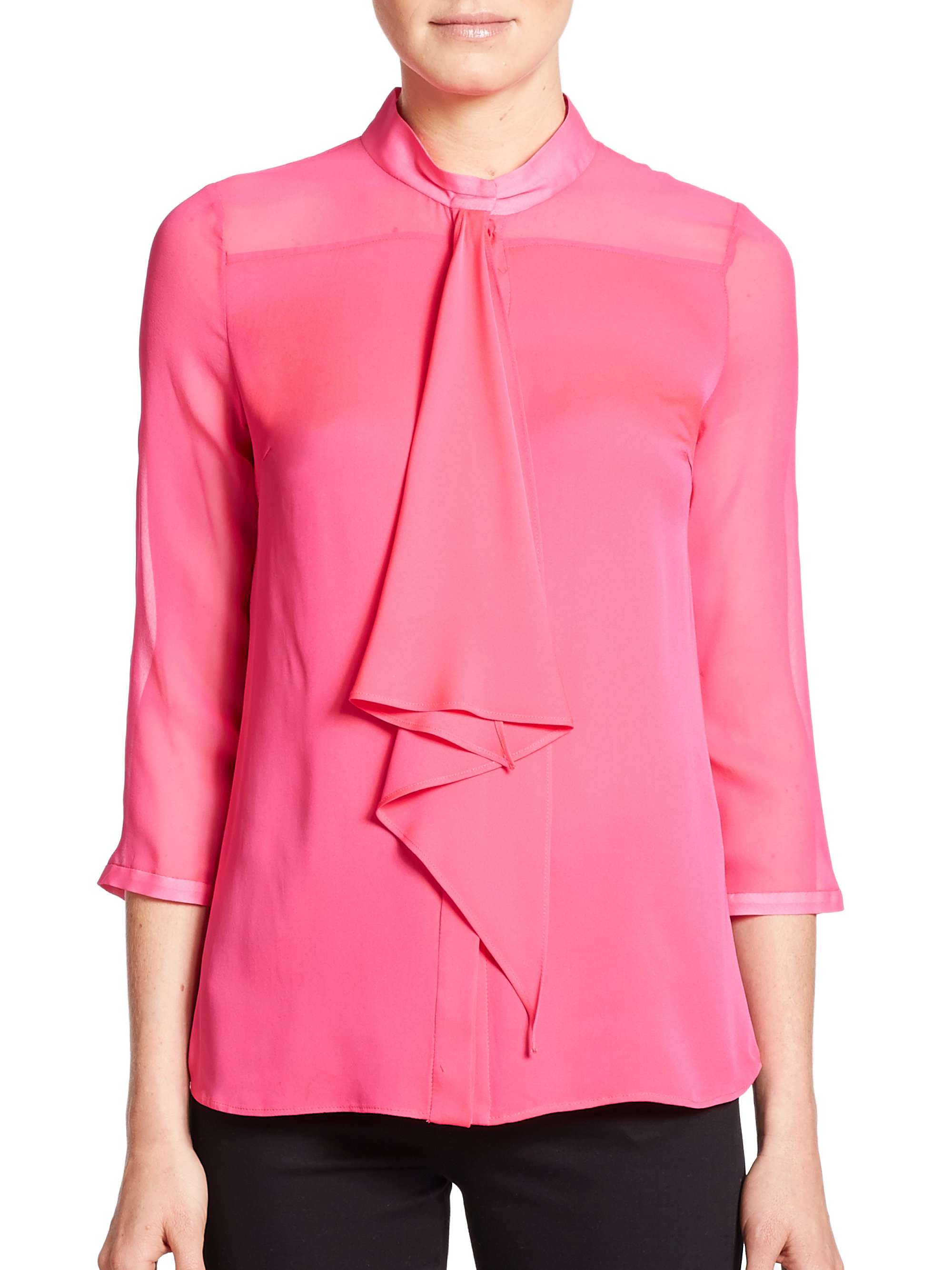 Lyst Milly Cascade Ruffle Blouse In Pink