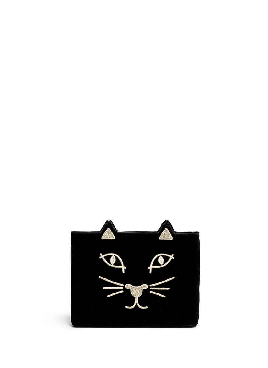 Lyst - Charlotte Olympia 'Kitty' Velvet Pouch in Black