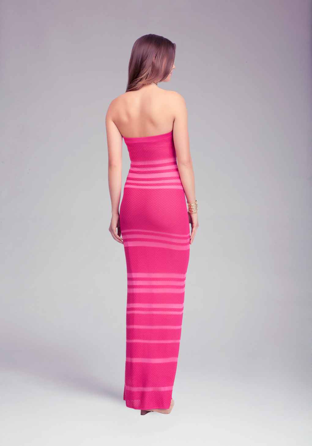 Lyst - Bebe Sheer Opaque Strapless Maxi Dress in Pink