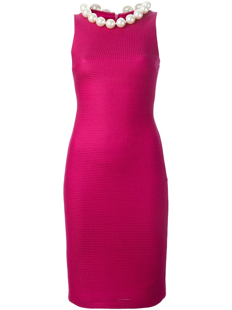 Boutique moschino Pearl Collar Fitted Dress in Pink | Lyst
