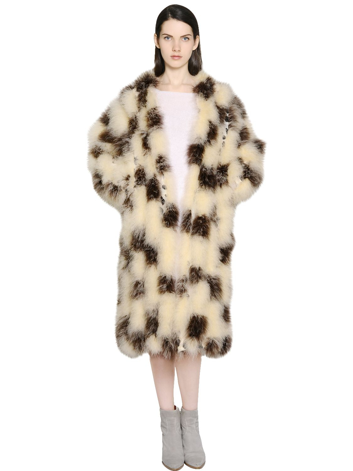 Chloé Marabou Feathers Silk Georgette Coat in Brown | Lyst