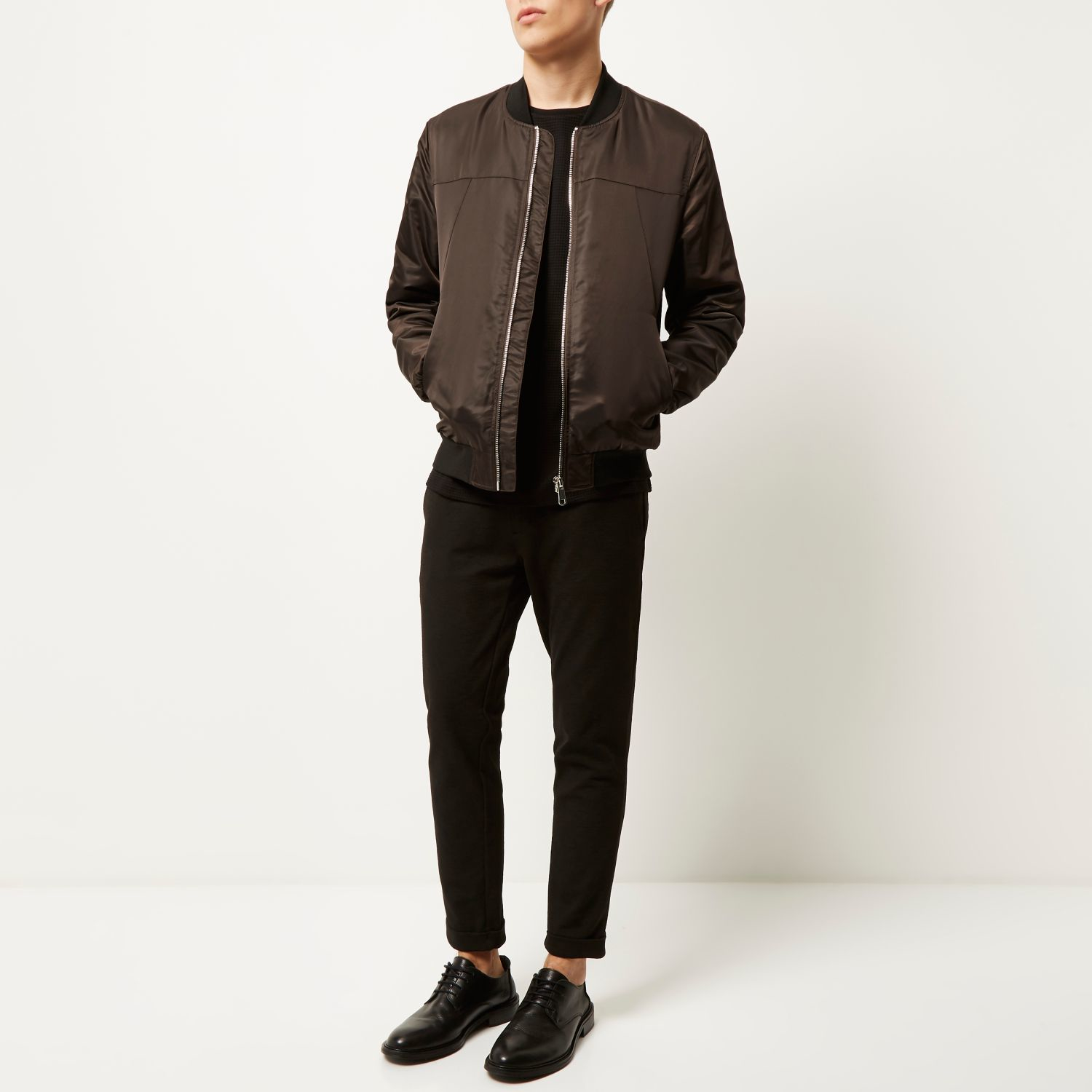 River island Dark Brown Casual Bomber Jacket in Brown for Men | Lyst