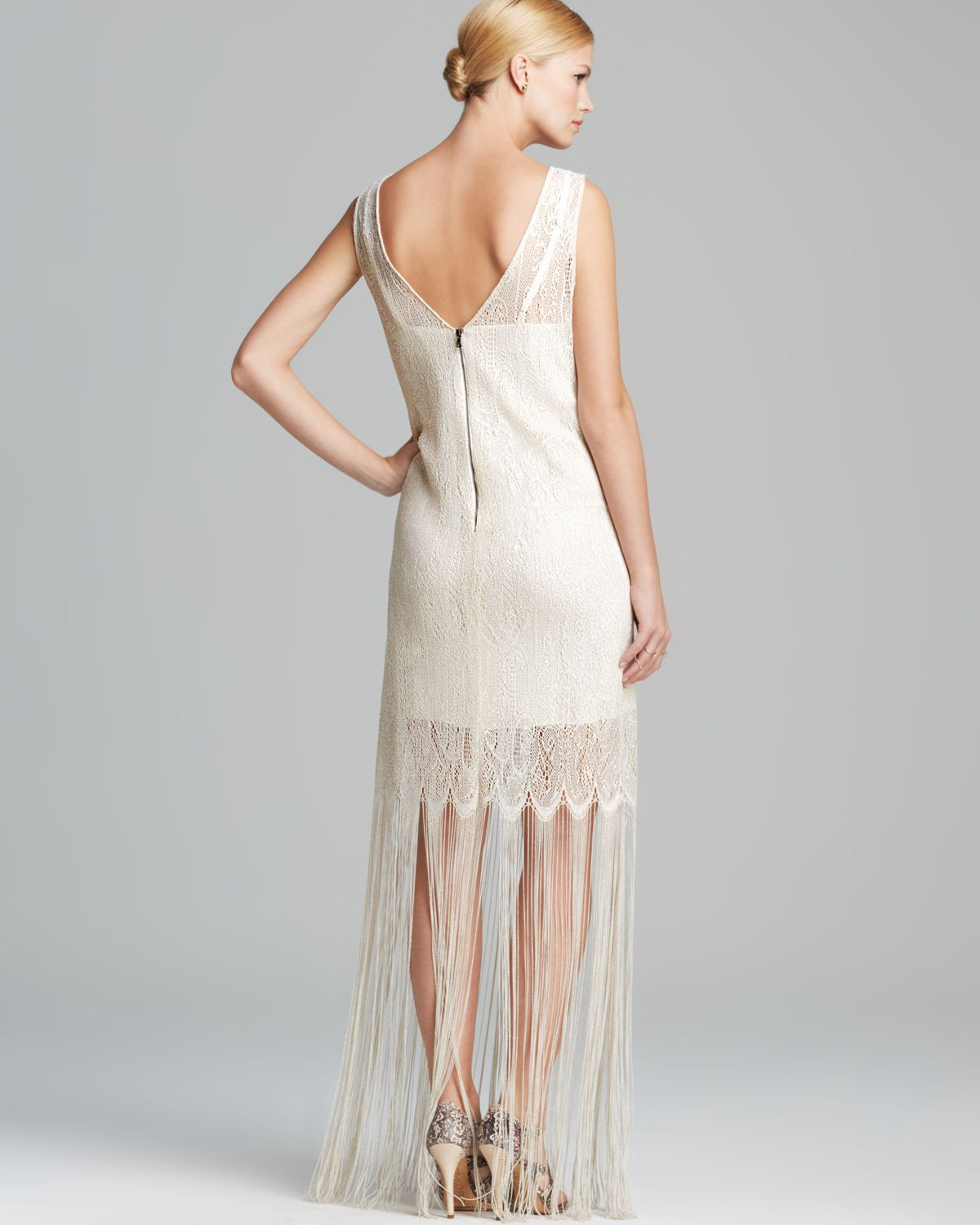 Lyst Alice Olivia Dress Lena Crochet Fringe In White Gallery