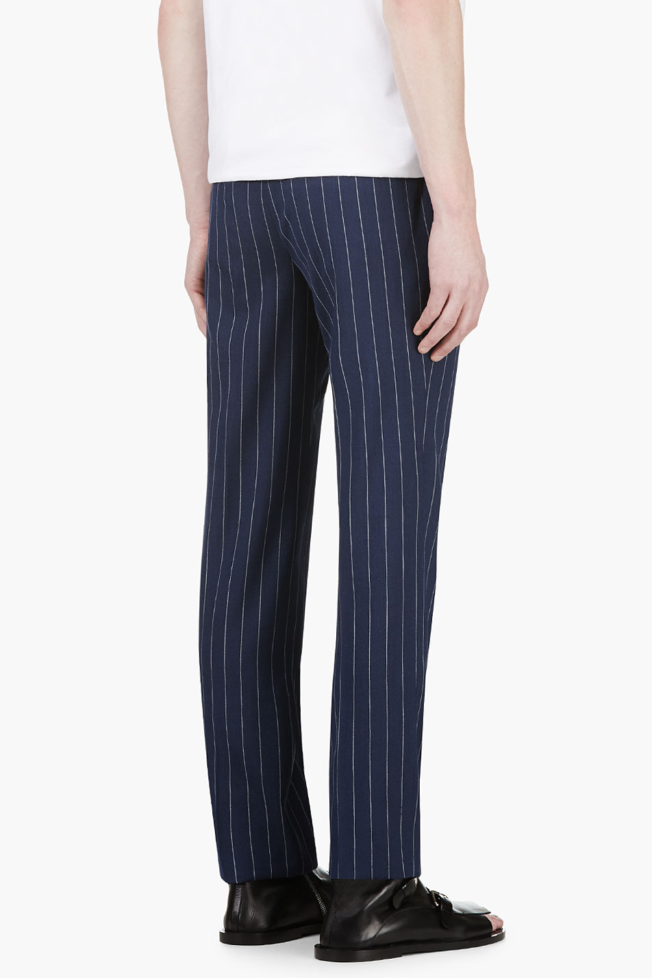 Juun.J Navy Wool Pinstripe Trousers in Blue for Men - Lyst