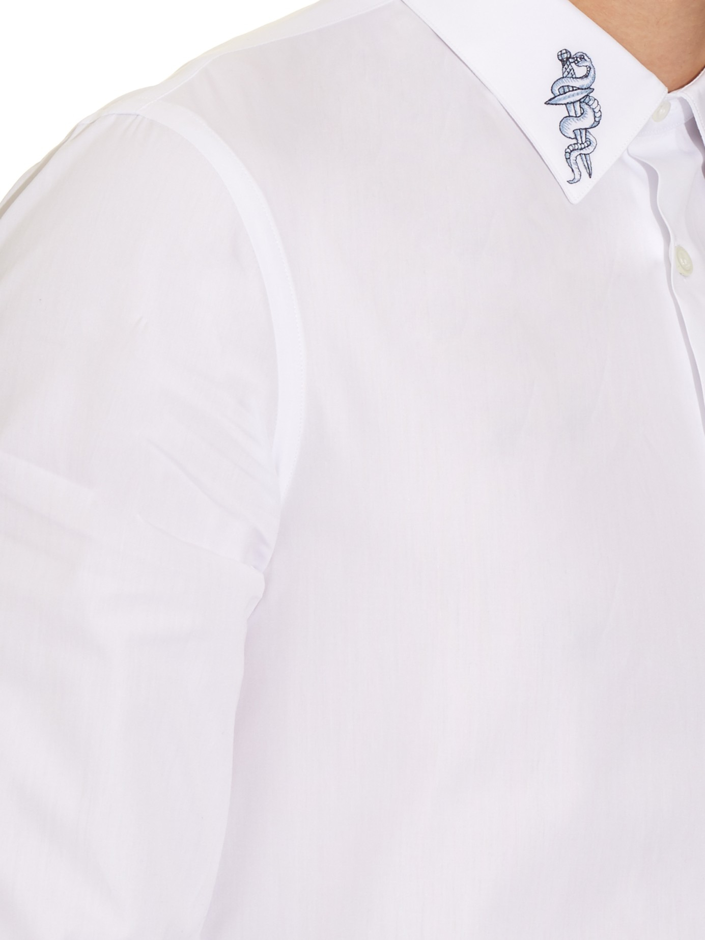 Alexander Mcqueen Embroidered Collar Cotton Shirt In White For Men Lyst