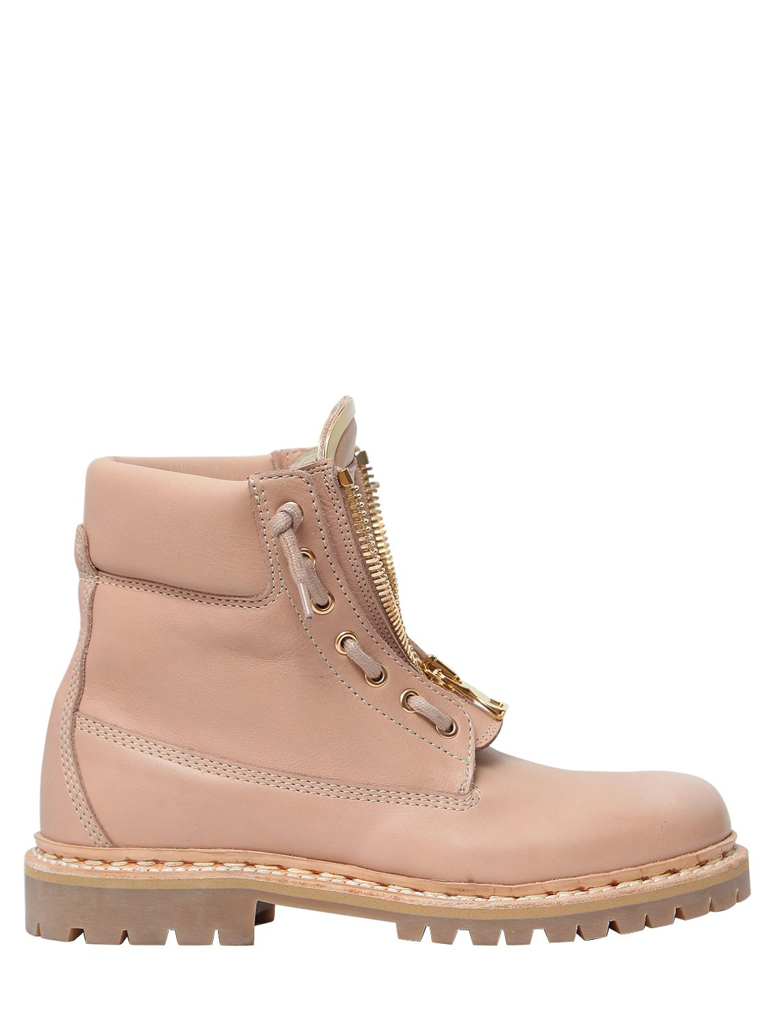 Balmain Taiga Leather Military Boots in Nude (Pink) | Lyst
