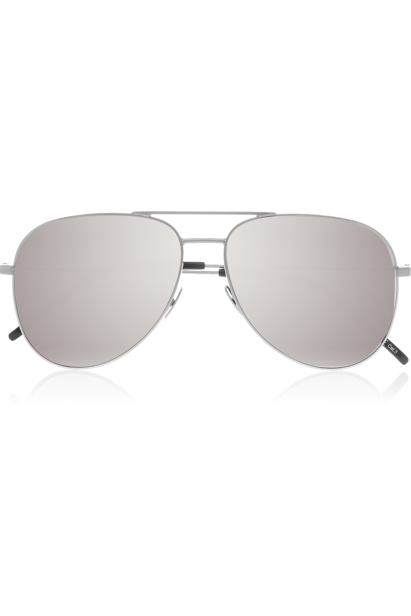 Saint Laurent Leather Aviator-style Silver-tone Mirrored Sunglasses in ...