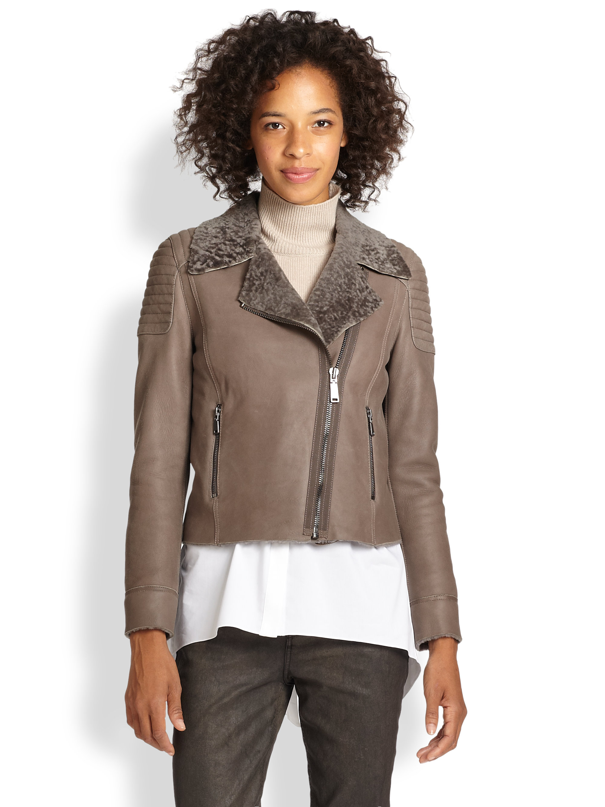 Tahari Leather Jacket Nordstrom Cairoamani Com Lyst Elie Tahari Leather Shearling Mae Jacket In Brown