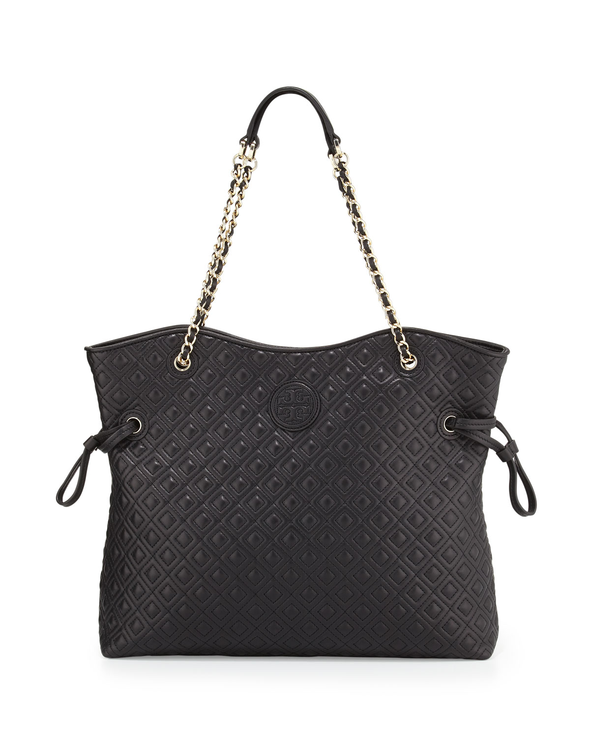 Tory Burch Marion Quilted Slouchy Tote in Black | Lyst