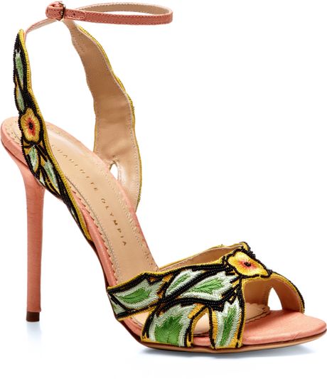 Charlotte Olympia Paradise Embroidered Silkshantung Sandals in Green ...