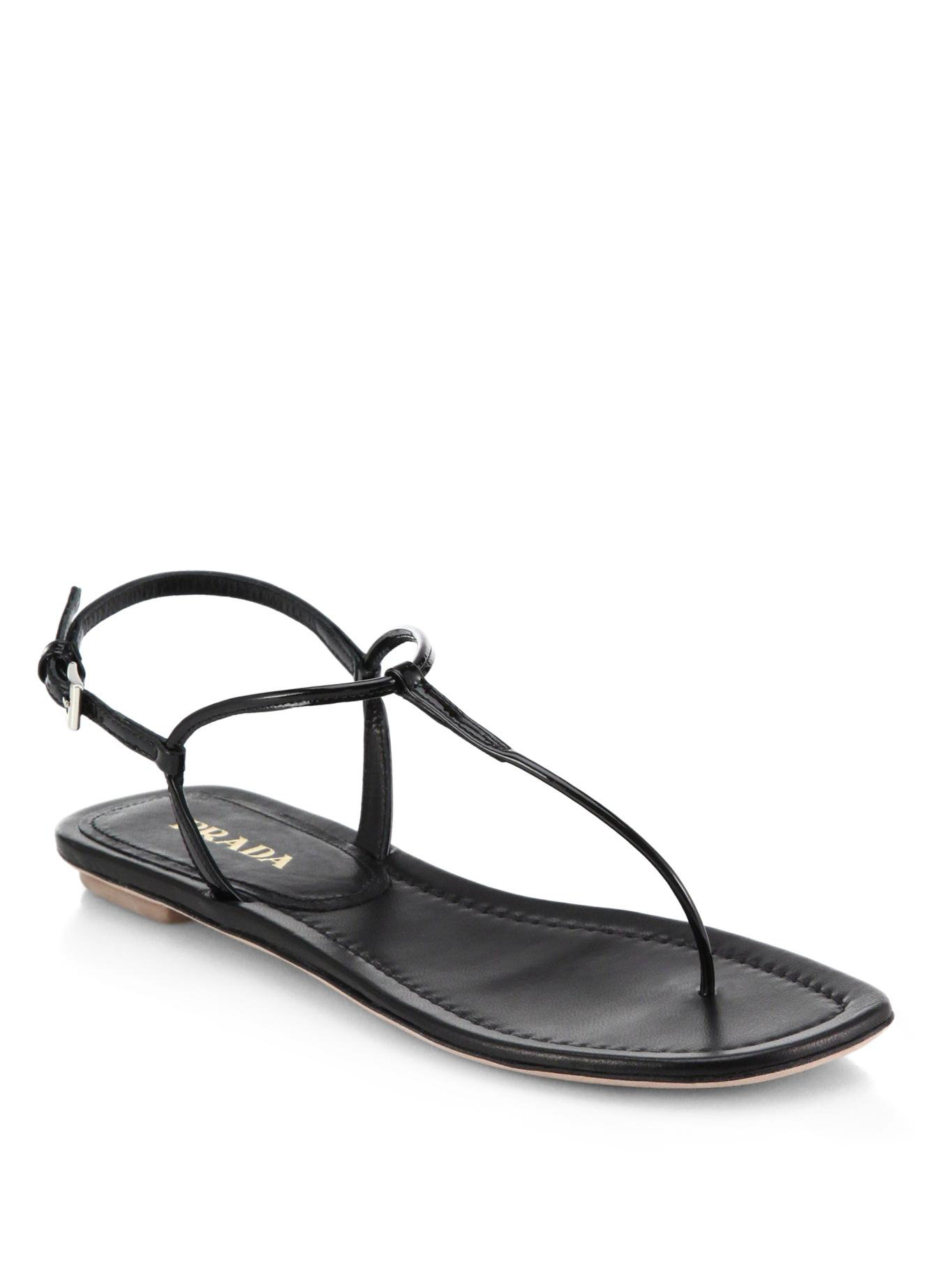 Prada Leather Thong Sandals in Black - Lyst