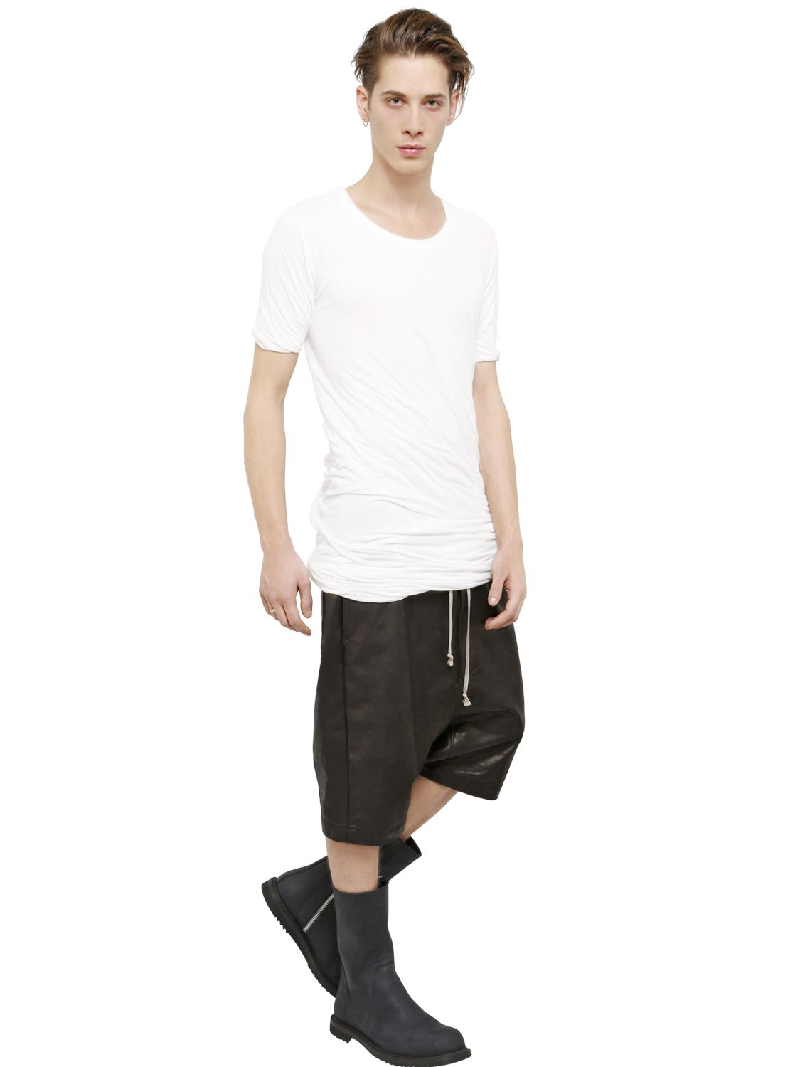 Rick Owens Boxer Pods Leather Shorts in Black for Men | Lyst
