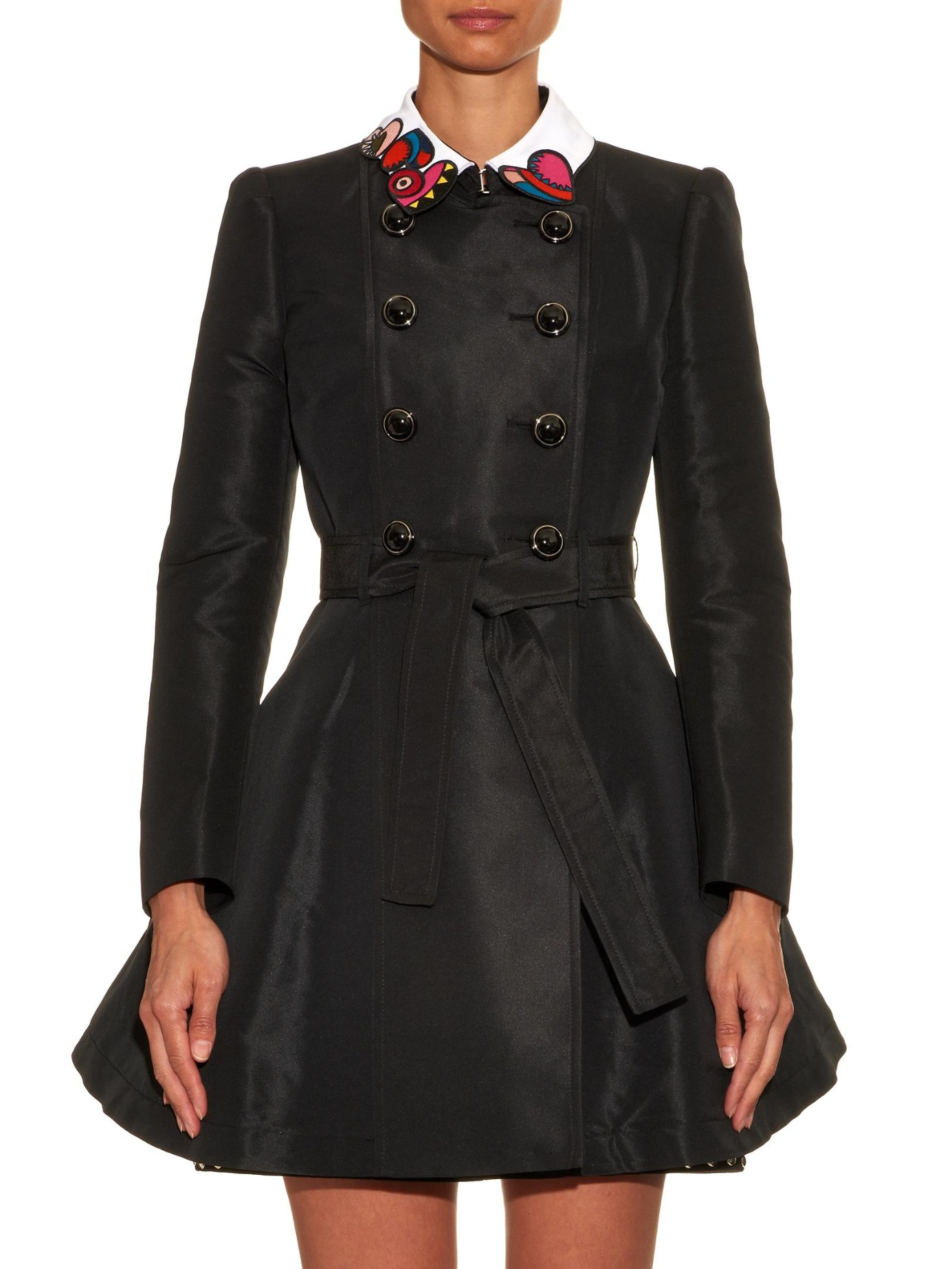 RED Valentino Embroidered Collar Trench Coat in Black - Lyst