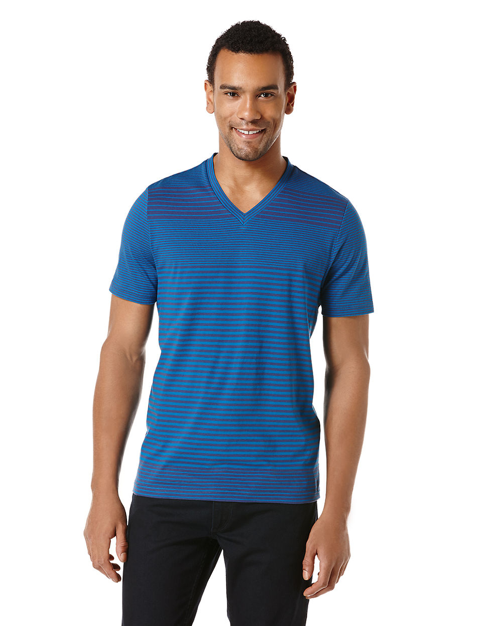 Perry ellis Stripe V-Neck T-Shirt in Blue for Men | Lyst