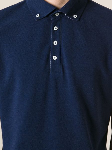 Brunello Cucinelli Button Down Collar Polo Shirt in Blue for Men | Lyst