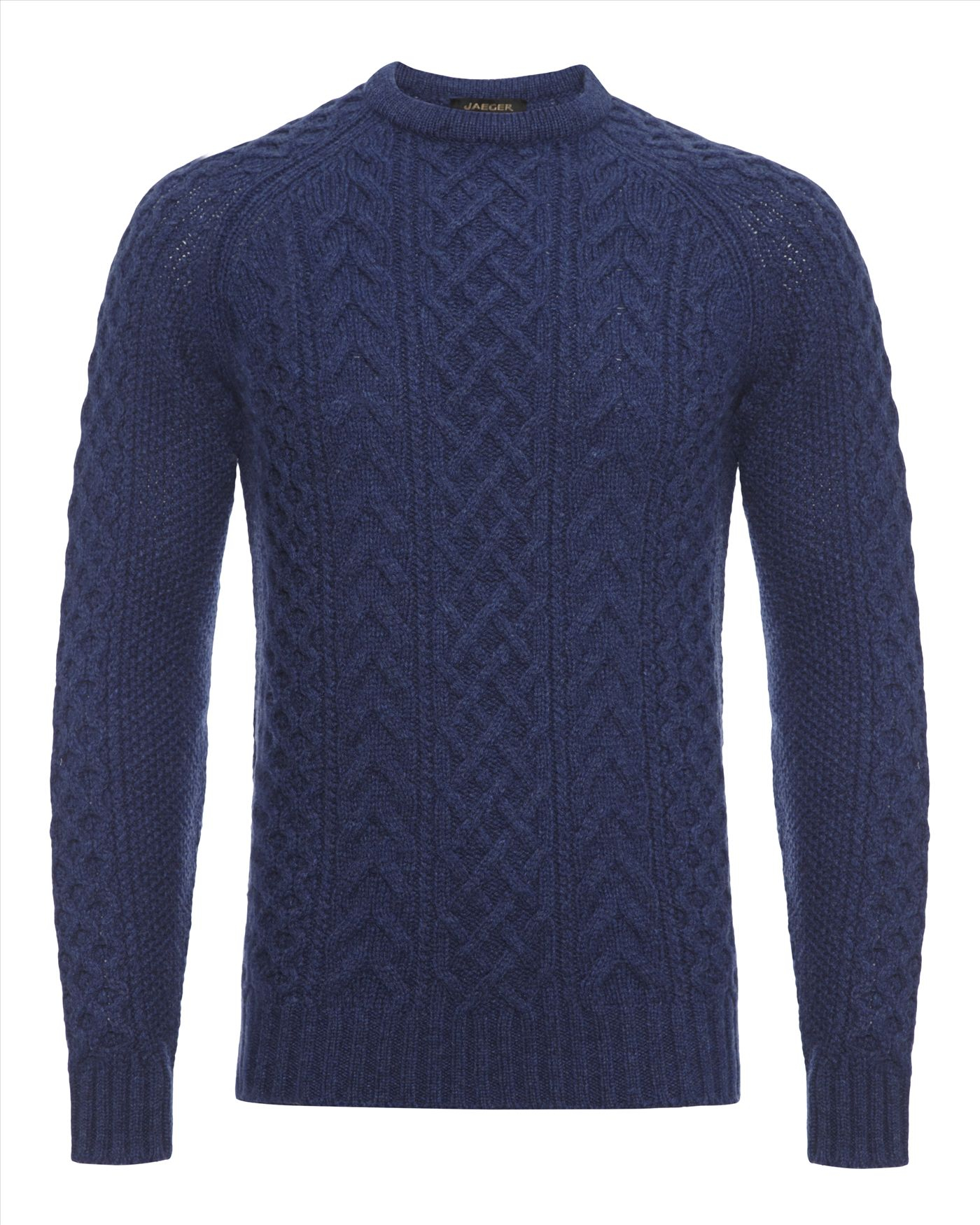 Jaeger Wool Cable Knit Raglan Sweater in Blue for Men | Lyst
