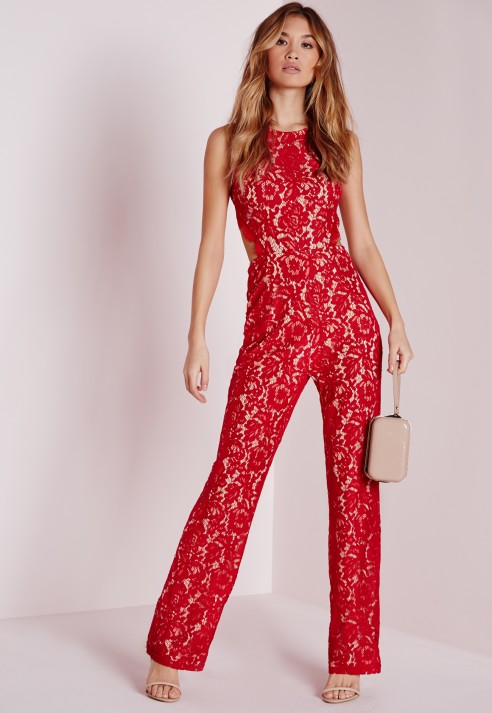red open back jumpsuit