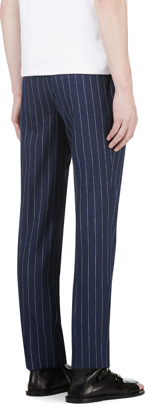 Juun.J Navy Wool Pinstripe Trousers in Blue for Men - Lyst