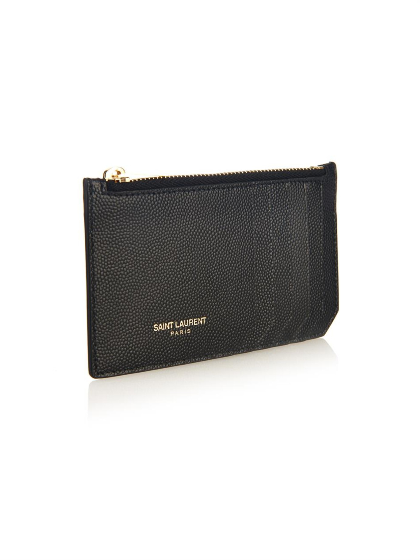 saint laurent pebbled leather zip card case