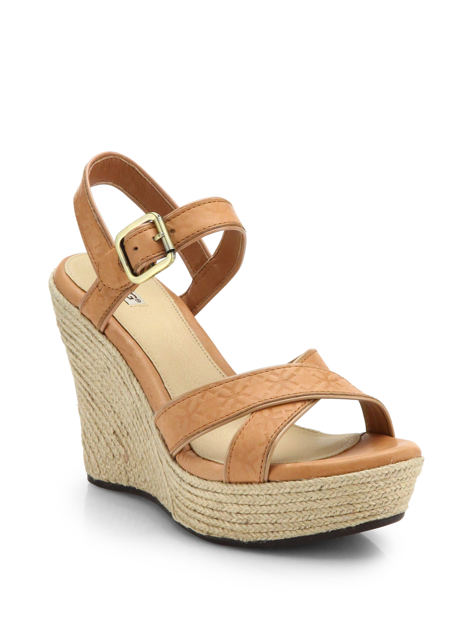 UGG Jackilyn Leather Wedge Sandals in Brown - Lyst