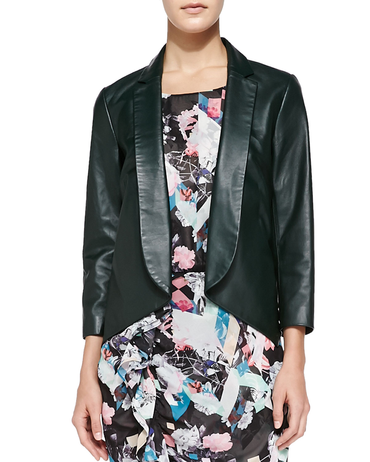 Rebecca minkoff Ace Open-Front Leather Jacket in Green (NOBLE GREEN) | Lyst